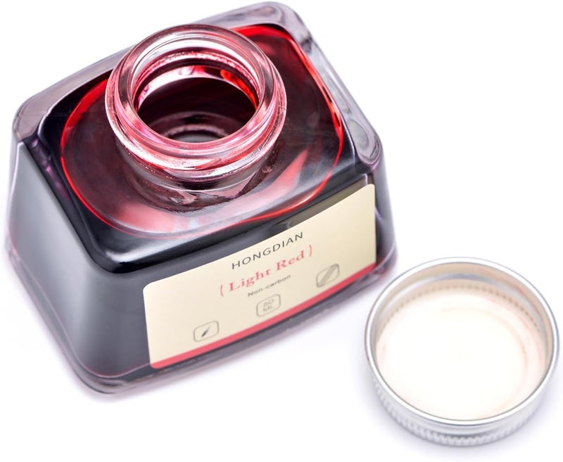 Asvine Hongdian Fountain Pen Bottled Ink Light Red Color, 60ml Non Carbon Inkwell Bottle, Artist Calligraphy Ink - Image 5